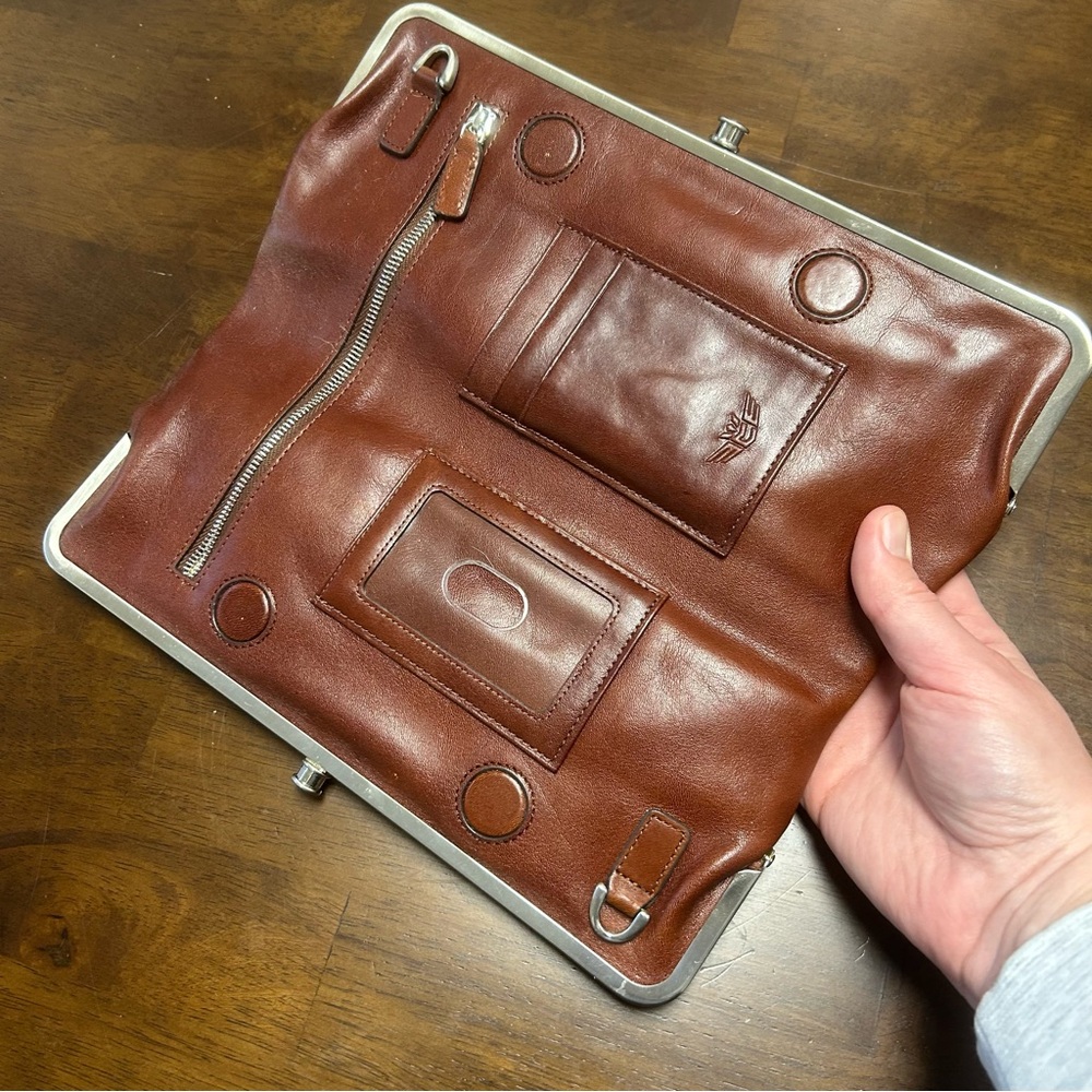Consuela Tawny Clamshell Clutch Wallet in Brown Leather with Crossbody Strap - Picture 6 of 16
